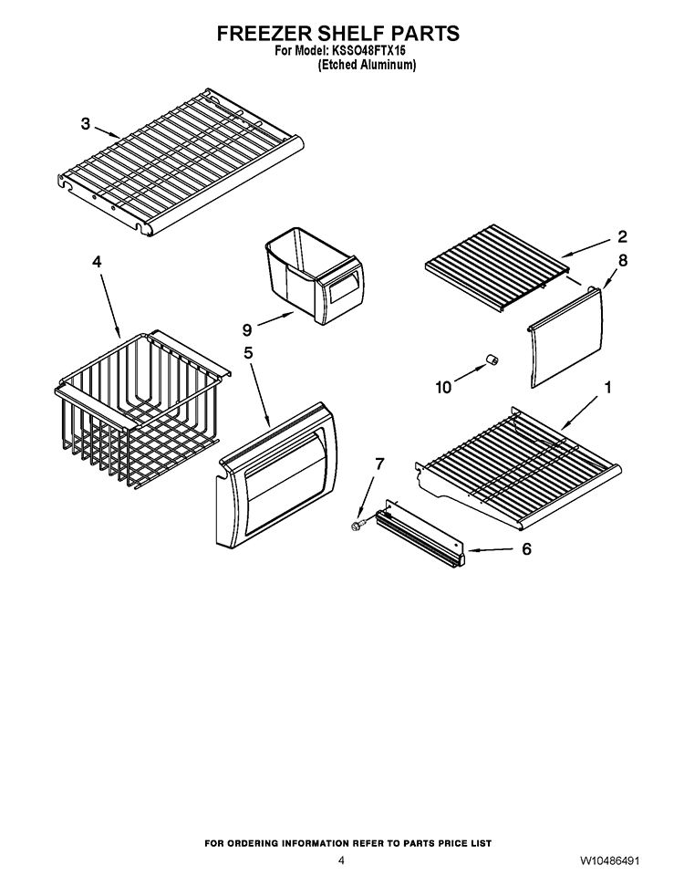 FREEZER SHELF PARTS Diagram and Parts List for KSSO48FTX15  KitchenAid Refrigerator