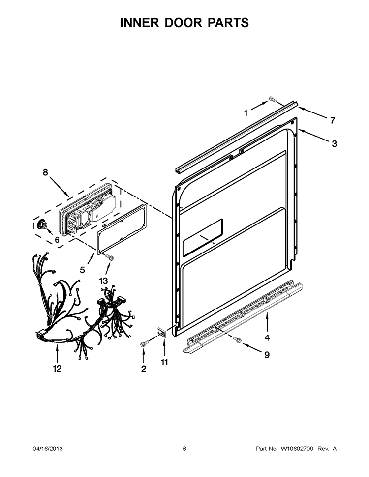 INNER DOOR PARTS Diagram and Parts List for WDT910SAYE2  Whirlpool Dishwasher
