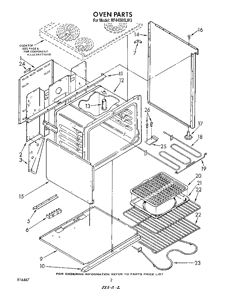 OVEN Diagram and Parts List for RF4400XLW3  Whirlpool Range