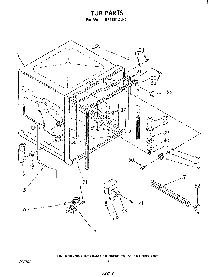 TUB , LITERATURE AND OPTIONAL Diagram and Parts List for DP6881XLP1  Whirlpool Dishwasher