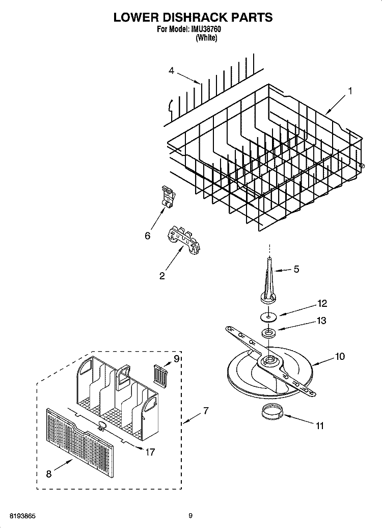 LOWER DISHRACK PARTS Diagram and Parts List for IMU38760  Inglis Dishwasher