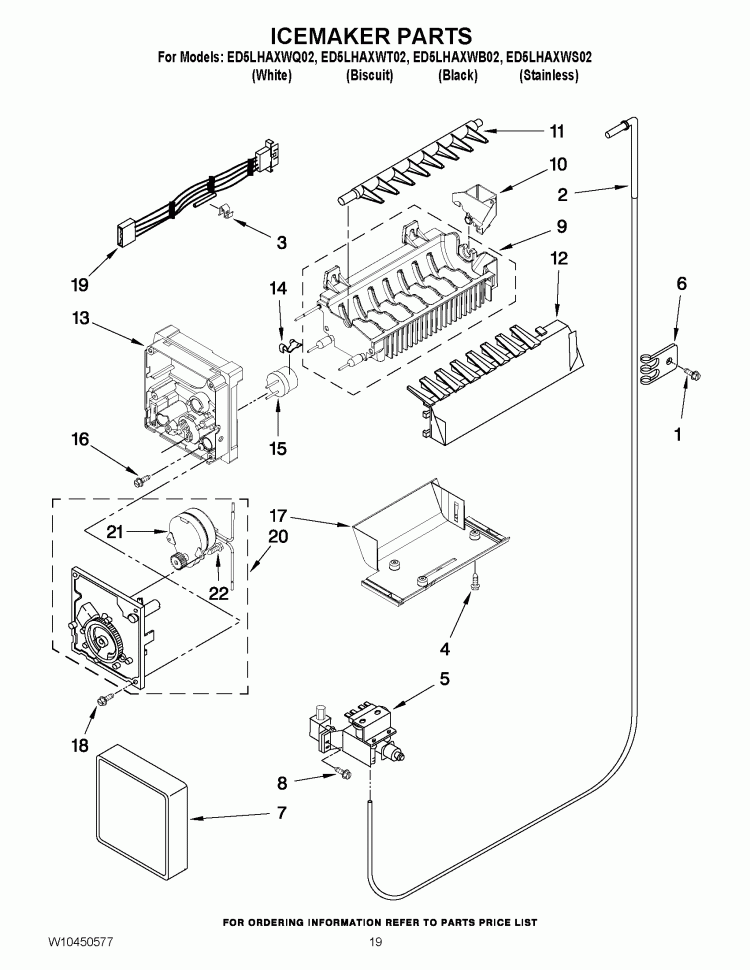 ICEMAKER PARTS Diagram and Parts List for ED5LHAXWQ02  Whirlpool Refrigerator