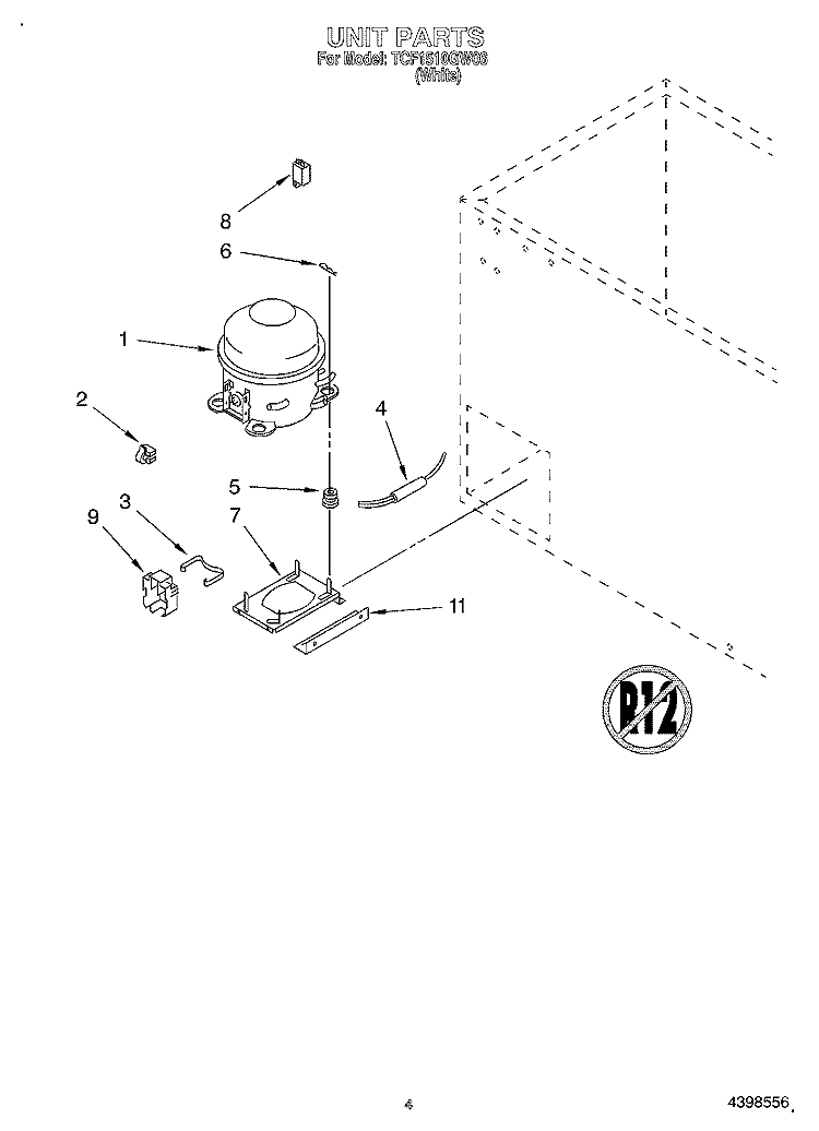 SECTION Diagram and Parts List for TCF1510GW06  Whirlpool Freezer