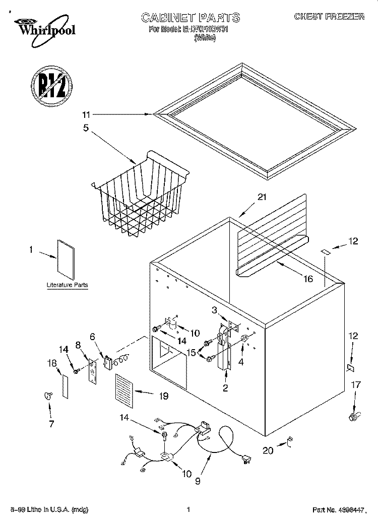 SECTION Diagram and Parts List for EH070FXGW01  Whirlpool Freezer