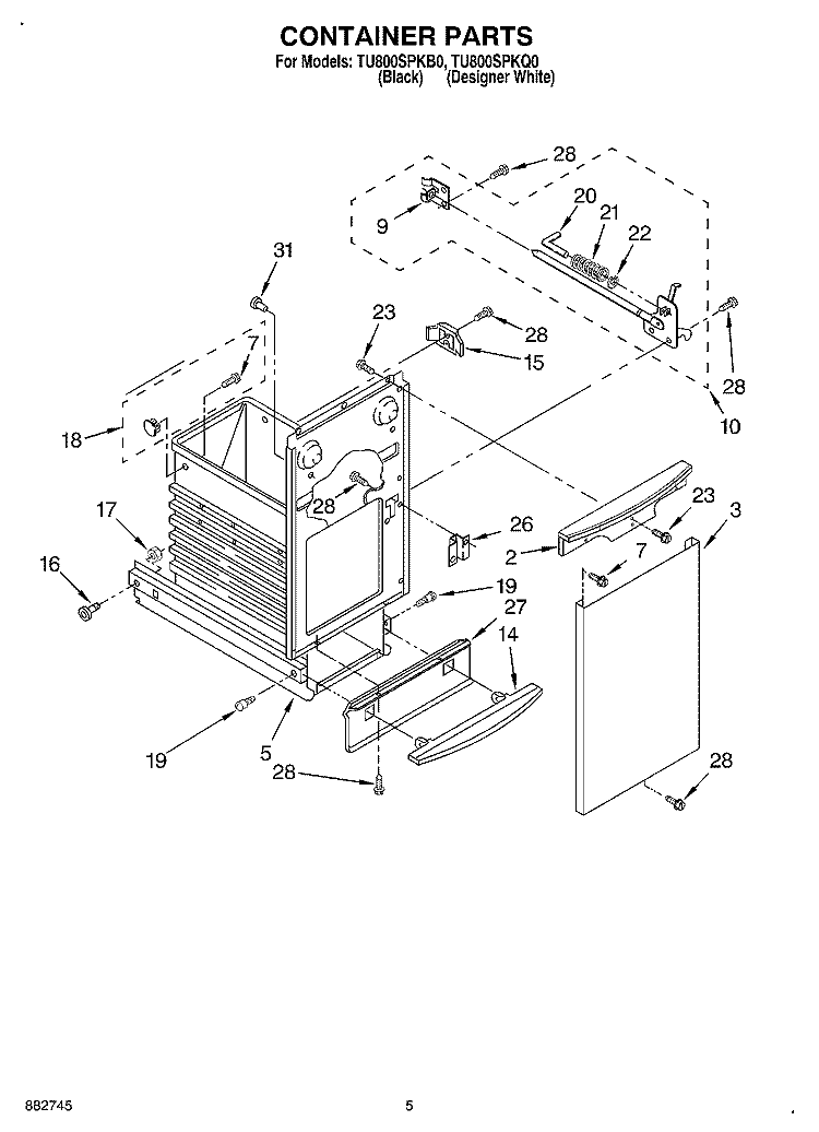 CONTAINER Diagram and Parts List for TU800SPKQ0  Whirlpool Trash Compactor