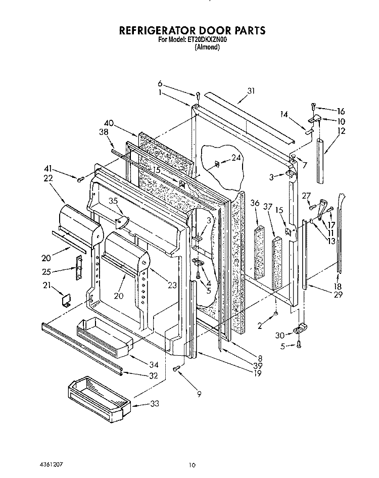 REFRIGERATOR DOOR Diagram and Parts List for ET20DKXZN00  Whirlpool Refrigerator