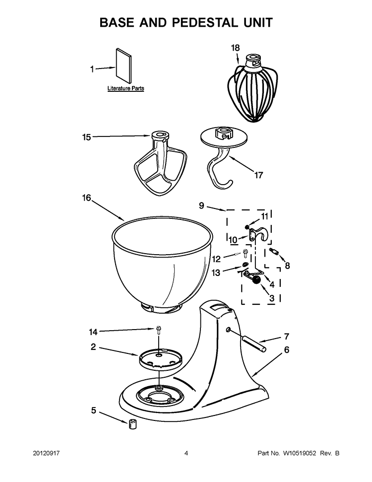 BASE AND PEDESTAL UNIT Diagram and Parts List for KSM75ER0  KitchenAid Mixer