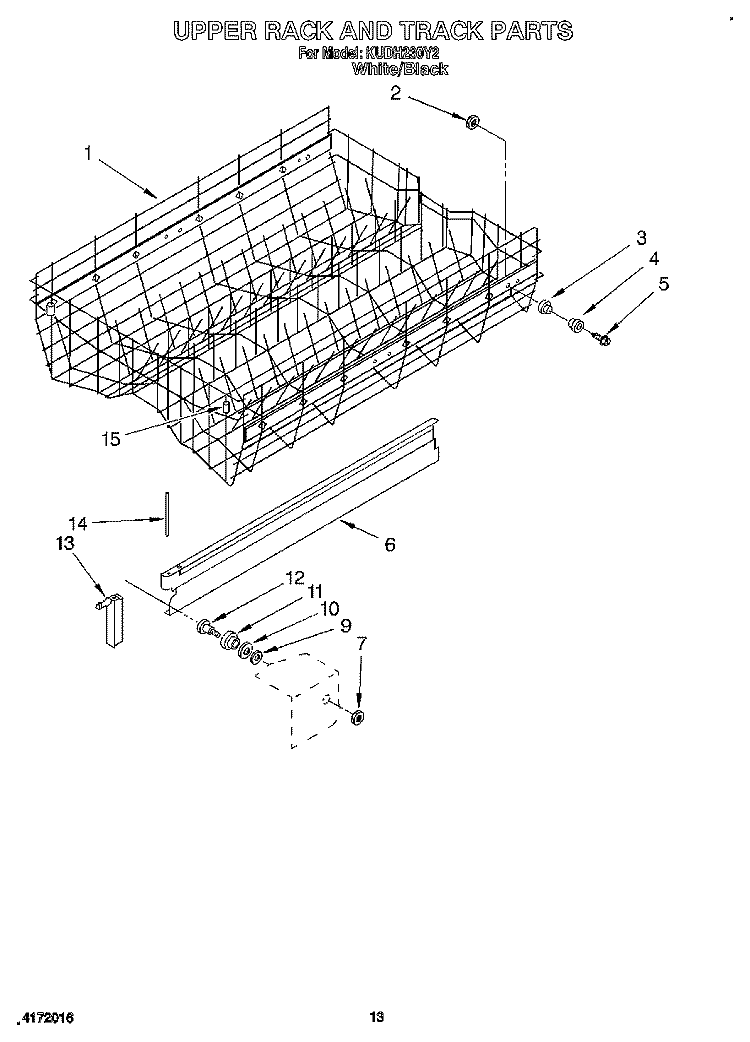 UPPER RACK AND TRACK Diagram and Parts List for KUDH230Y2  KitchenAid Dishwasher