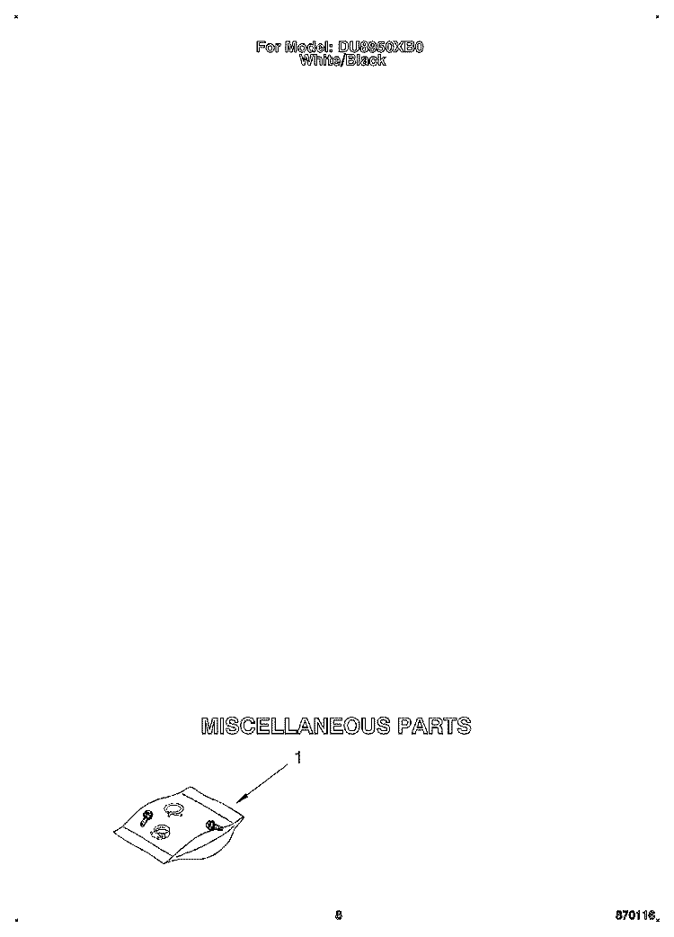 MISCELLANEOUS Diagram and Parts List for DU8950XB0  Whirlpool Dishwasher