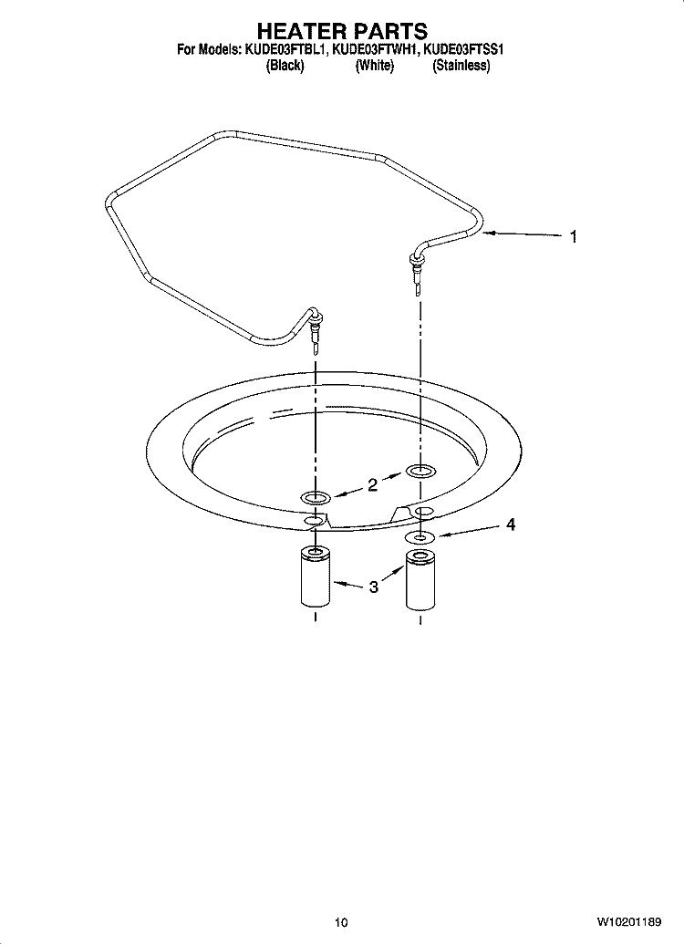 HEATER PARTS Diagram and Parts List for KUDE03FTBL1  KitchenAid Dishwasher