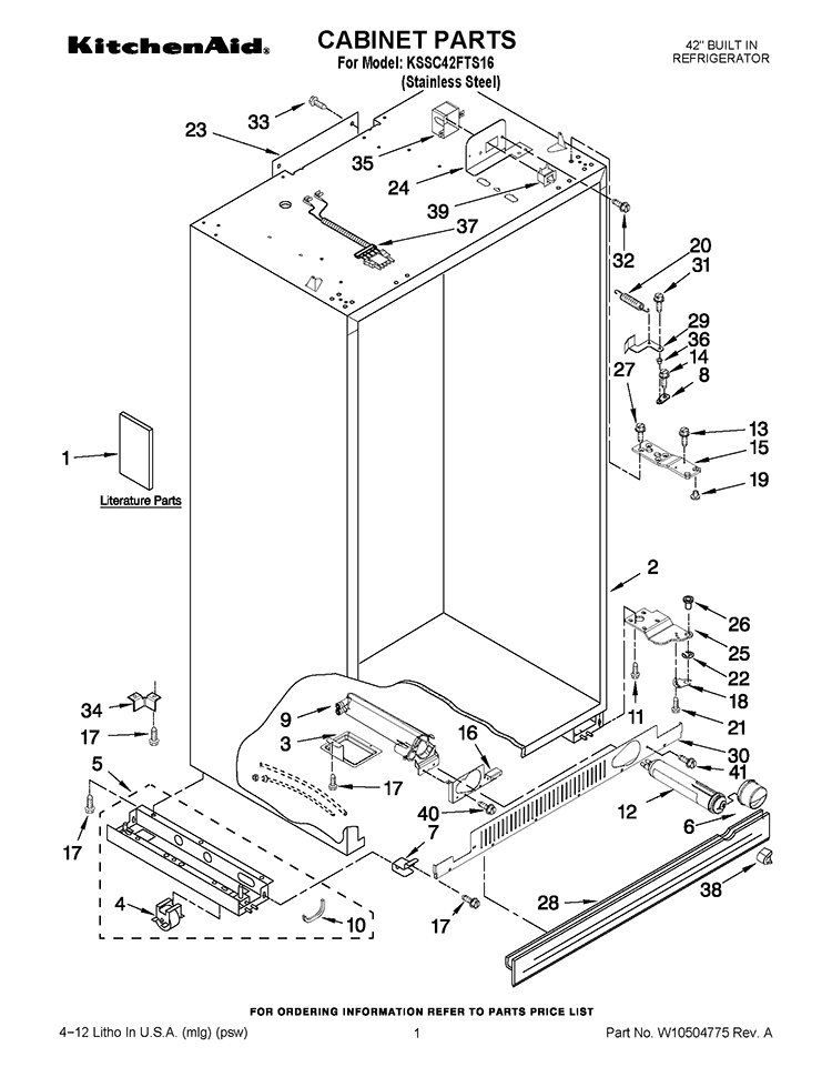 CABINET PARTS Diagram and Parts List for KSSC42FTS16  KitchenAid Refrigerator