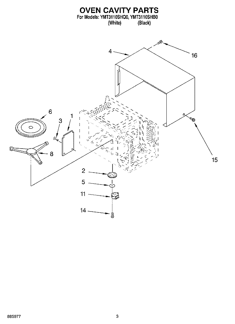 OVEN CAVITY PARTS Diagram and Parts List for YMT3110SHB0  Whirlpool Microwave