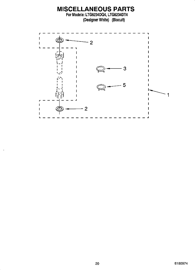 MISCELLANEOUS  PARTS Diagram and Parts List for LTG6234DT4  Whirlpool Washer Dryer Combo
