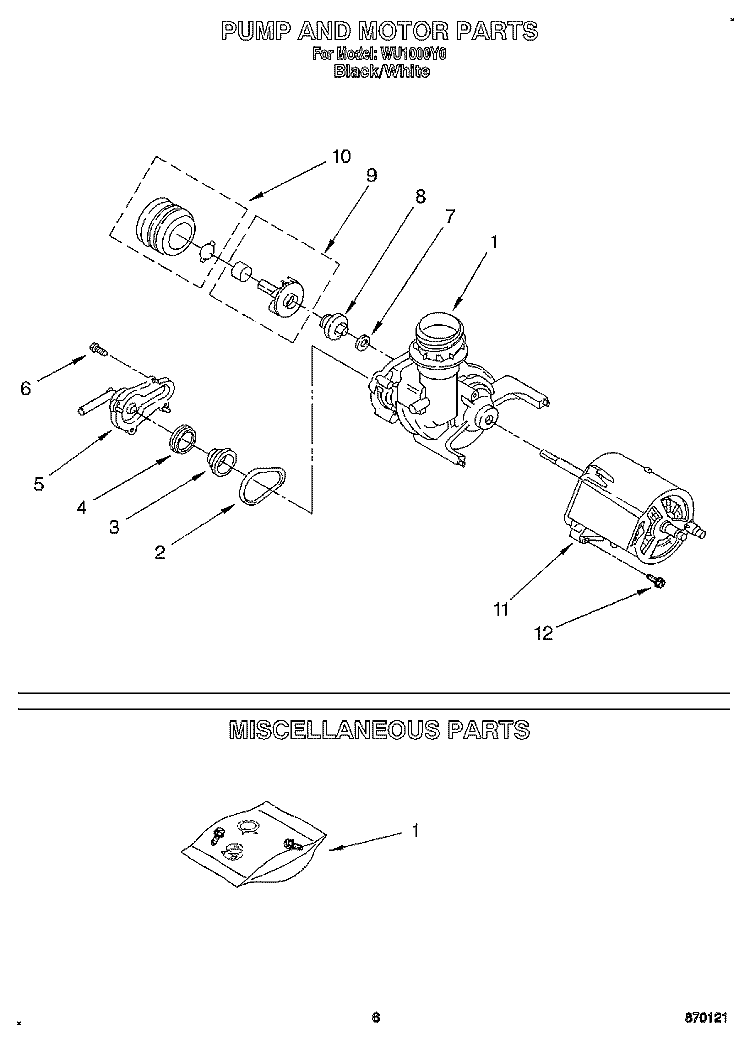 PUMP AND MOTOR, MISCELLANEOUS Diagram and Parts List for WU1000Y0  Roper Dishwasher