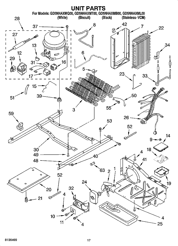 UNIT PARTS Diagram and Parts List for GD5NHAXMQ00  Whirlpool Refrigerator