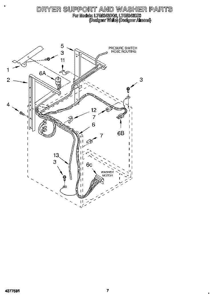 DRYER SUPPORT AND WASHER Diagram and Parts List for LTG5243DQ0  Whirlpool Washer Dryer Combo