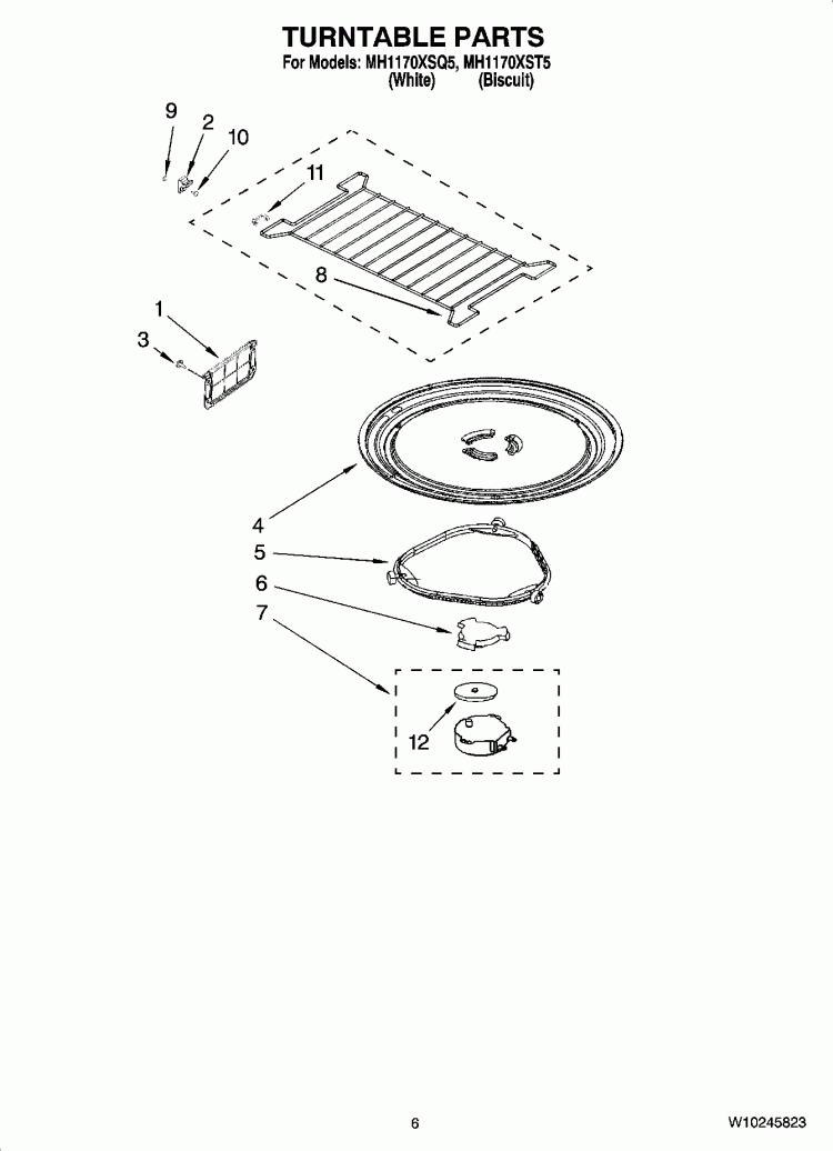 TURNTABLE PARTS Diagram and Parts List for MH1170XST5  Whirlpool Microwave