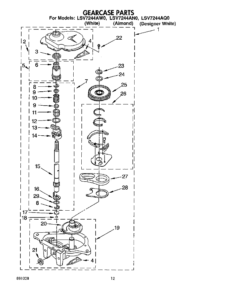 GEARCASE Diagram and Parts List for LSV7244AN0  Whirlpool Washer