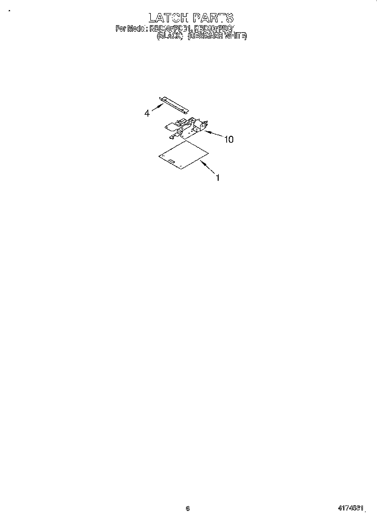 LATCH Diagram and Parts List for RBD307PDB1  Whirlpool Wall Oven