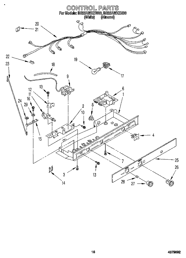 CONTROL Diagram and Parts List for RS25AWXEW00  Roper Refrigerator