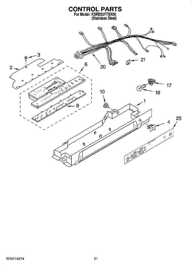 CONTROL PARTS, OPTIONAL PARTS (NOT INCLUDED) Diagram and Parts List for KSRB22FTBX00  KitchenAid Refrigerator