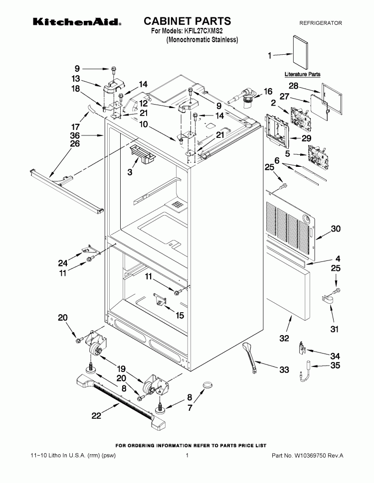 CABINET PARTS Diagram and Parts List for KFIL27CXMS2  KitchenAid Refrigerator