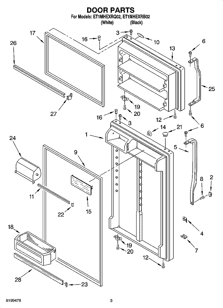 DOOR PARTS Diagram and Parts List for ET1MHEXRB02  Whirlpool Refrigerator