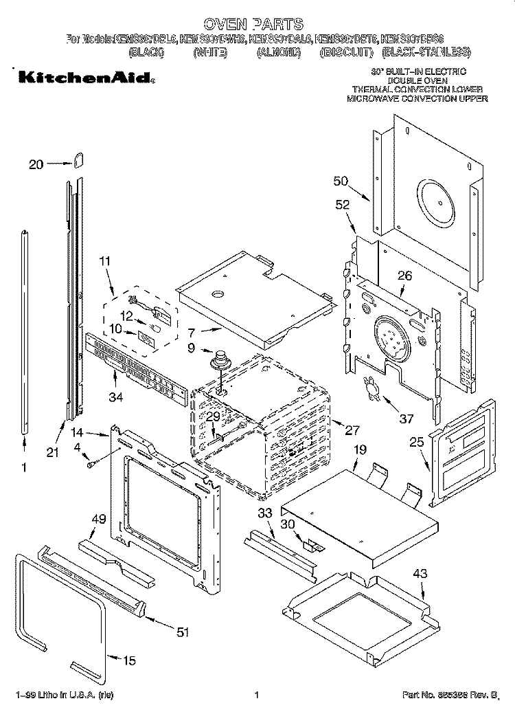 OVEN Diagram and Parts List for KEMS307DBS6  KitchenAid Microwave Oven Combo