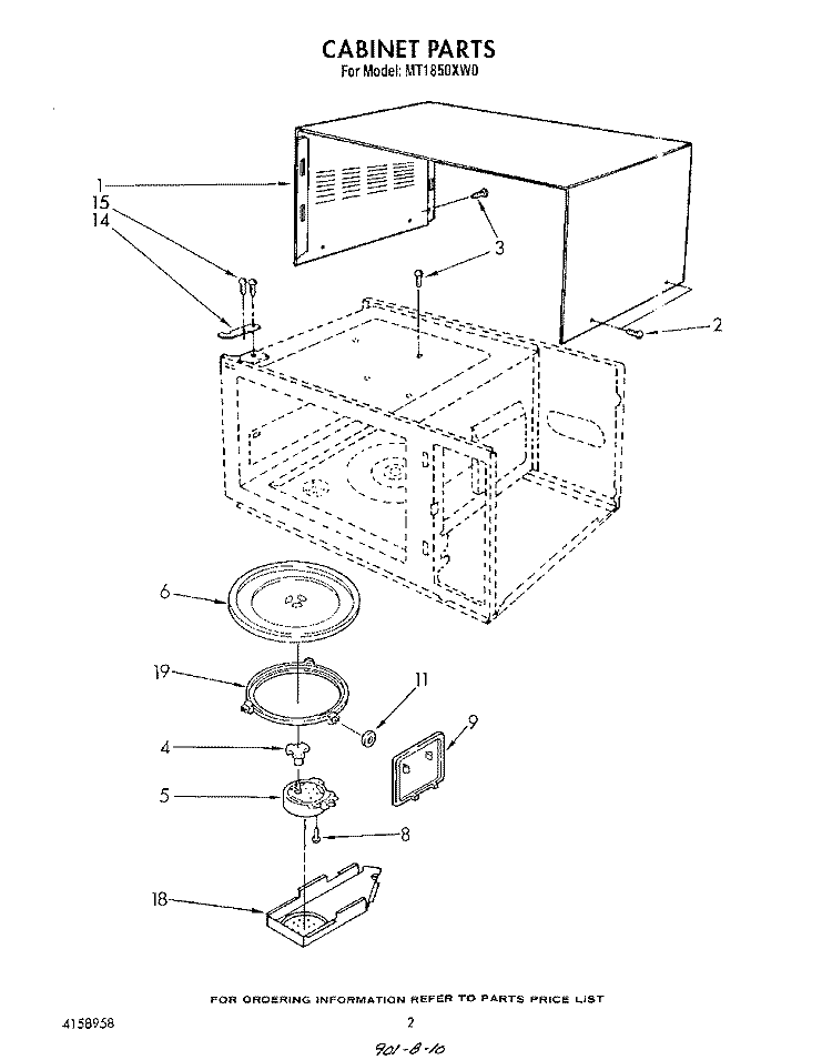 CABINET Diagram and Parts List for MT1850XW0  Whirlpool Microwave