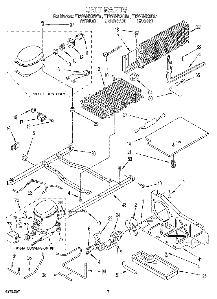 UNIT Diagram and Parts List for ET20DMXAB01  Whirlpool Refrigerator