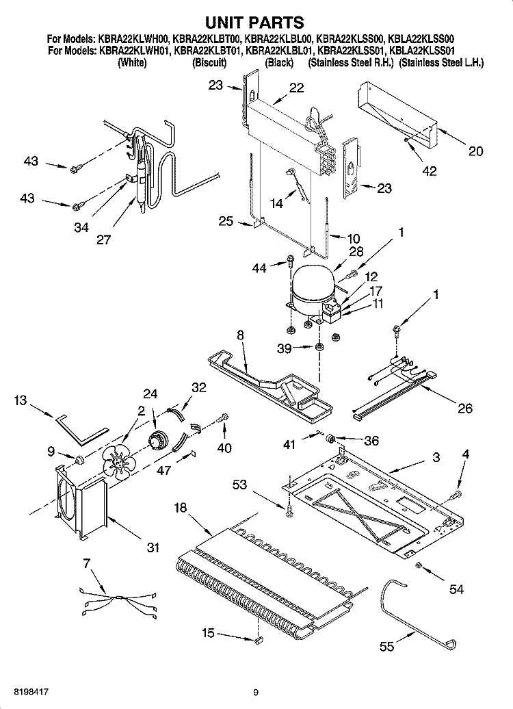 UNIT PARTS Diagram and Parts List for KBLA22KLSS01  KitchenAid Refrigerator