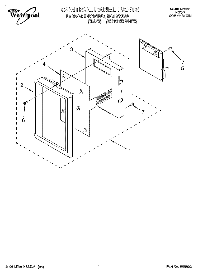 CONTROL PANEL Diagram and Parts List for MH6110XBB6  Whirlpool Microwave