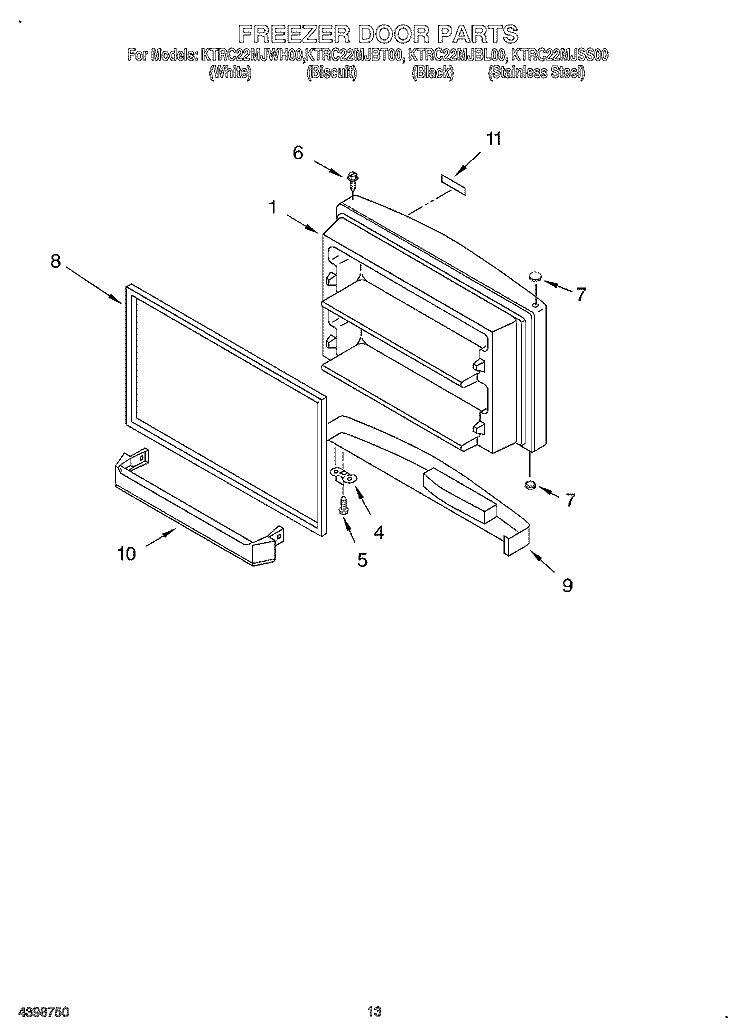 FREEZER DOOR, OPTIONAL Diagram and Parts List for KTRC22MJWH00  KitchenAid Refrigerator