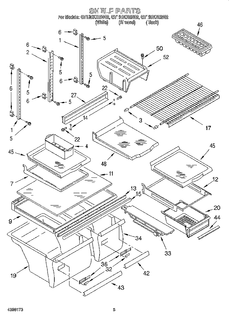 SHELF Diagram and Parts List for GT19DKXGN02  Whirlpool Refrigerator