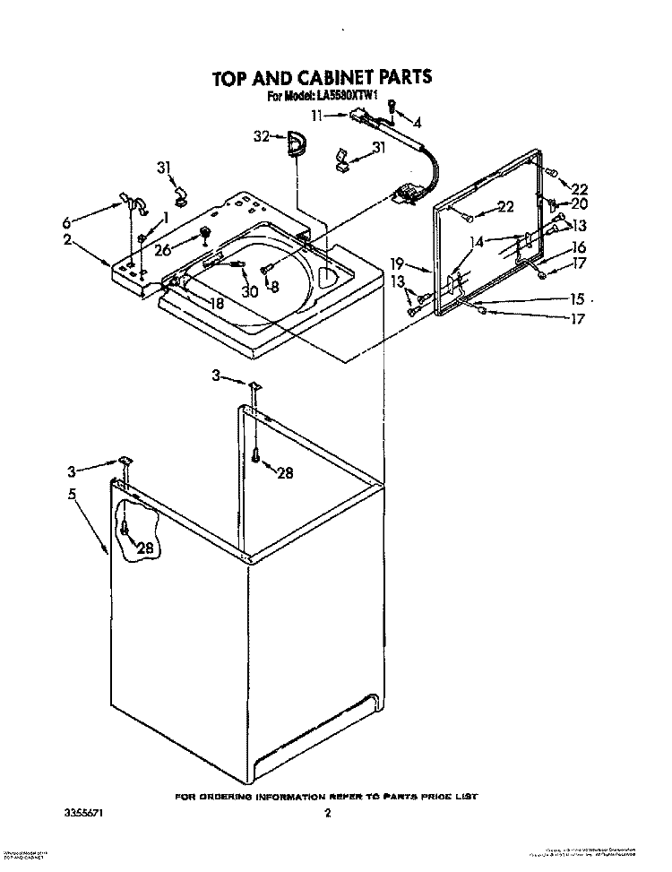 TOP AND CABINET, LIT/OPTIONAL Diagram and Parts List for LA5580XTW1  Whirlpool Washer