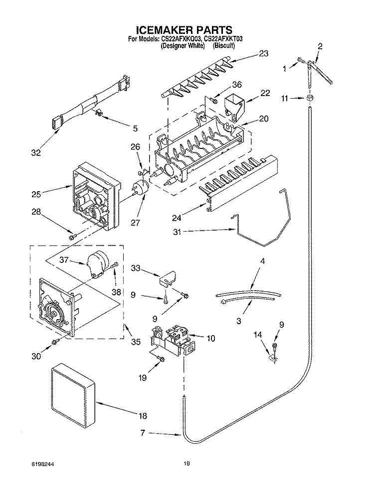 ICE MAKER, OPTIONAL Diagram and Parts List for CS22AFXKQ03  Crosley Refrigerator