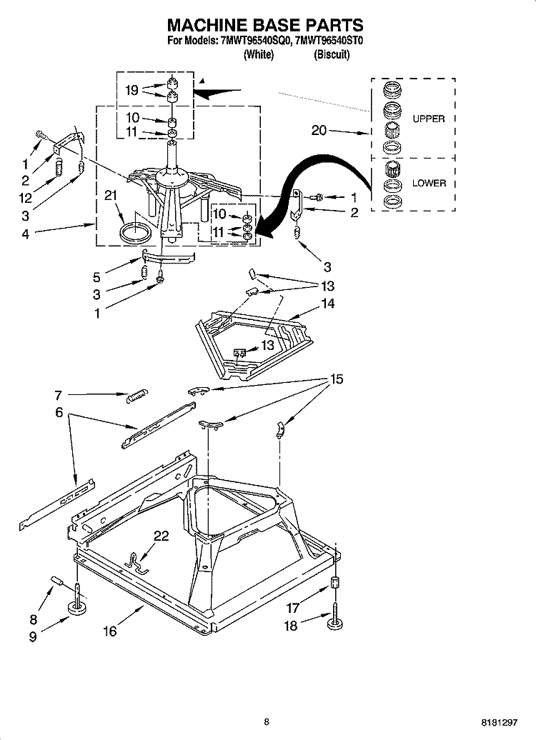 MACHINE BASE PARTS Diagram and Parts List for 7MWT96540ST0  Whirlpool Washer