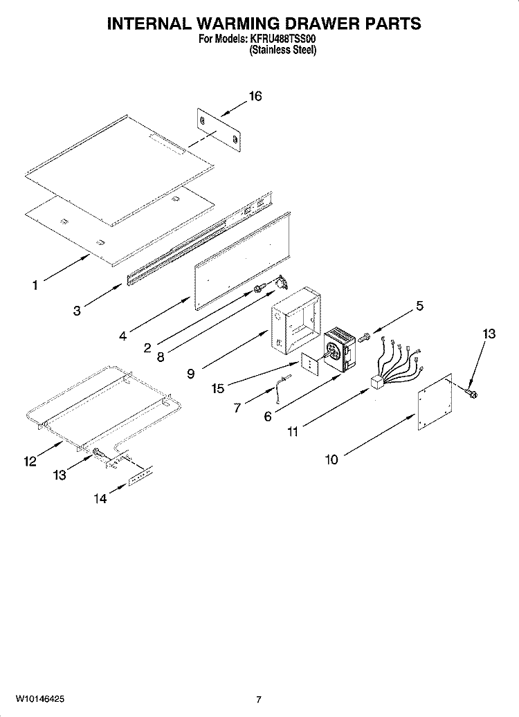 INTERNAL WARMING DRAWER PARTS Diagram and Parts List for KFRU488TSS00  KitchenAid Grill