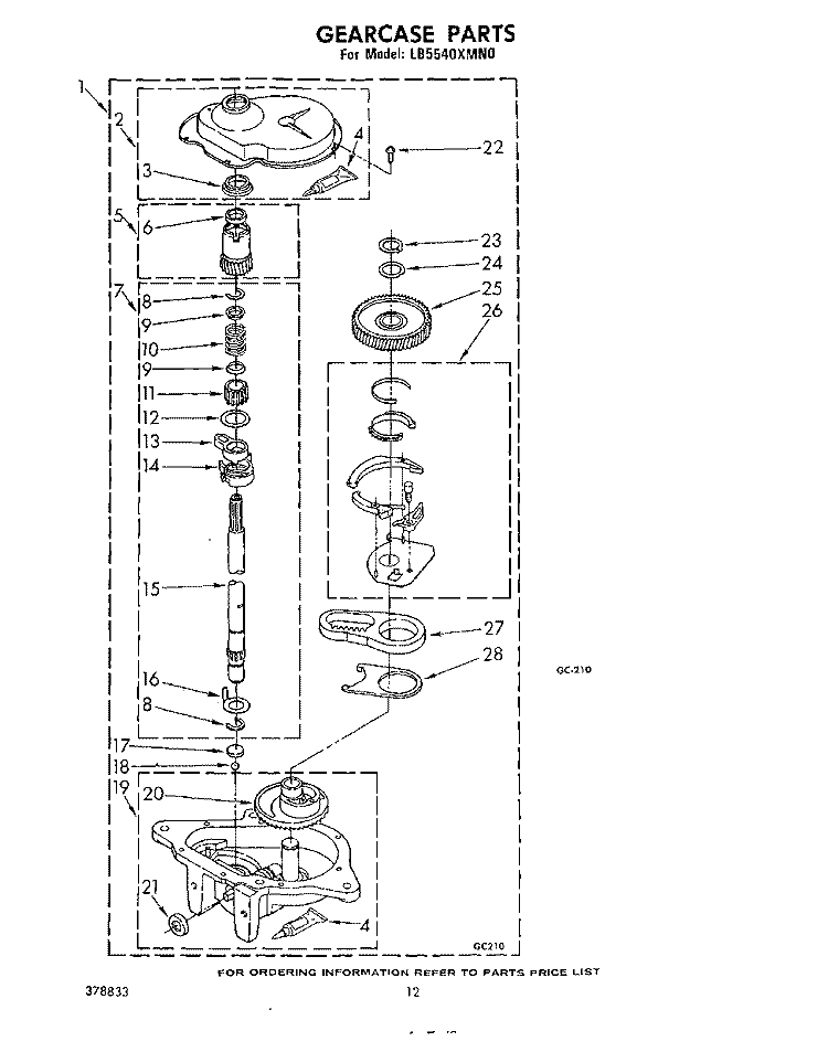 GEARCASE Diagram and Parts List for LB5540XMN0  Whirlpool Washer