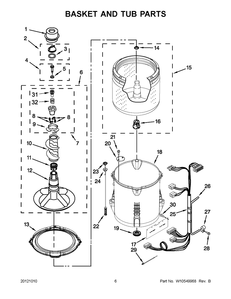 BASKET AND TUB PARTS Diagram and Parts List for 7MWTW1712AM0  Whirlpool Washer