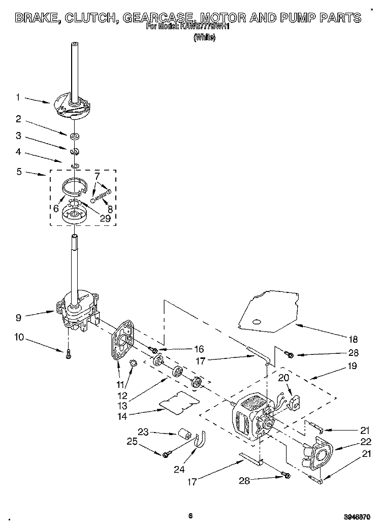 BRAKE, CLUTCH, GEARCASE, MOTOR AND PUMP Diagram and Parts List for KAWE777BWH1  KitchenAid Washer