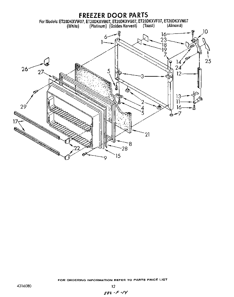 FREEZER DOOR Diagram and Parts List for ET20DKXVW07  Whirlpool Refrigerator
