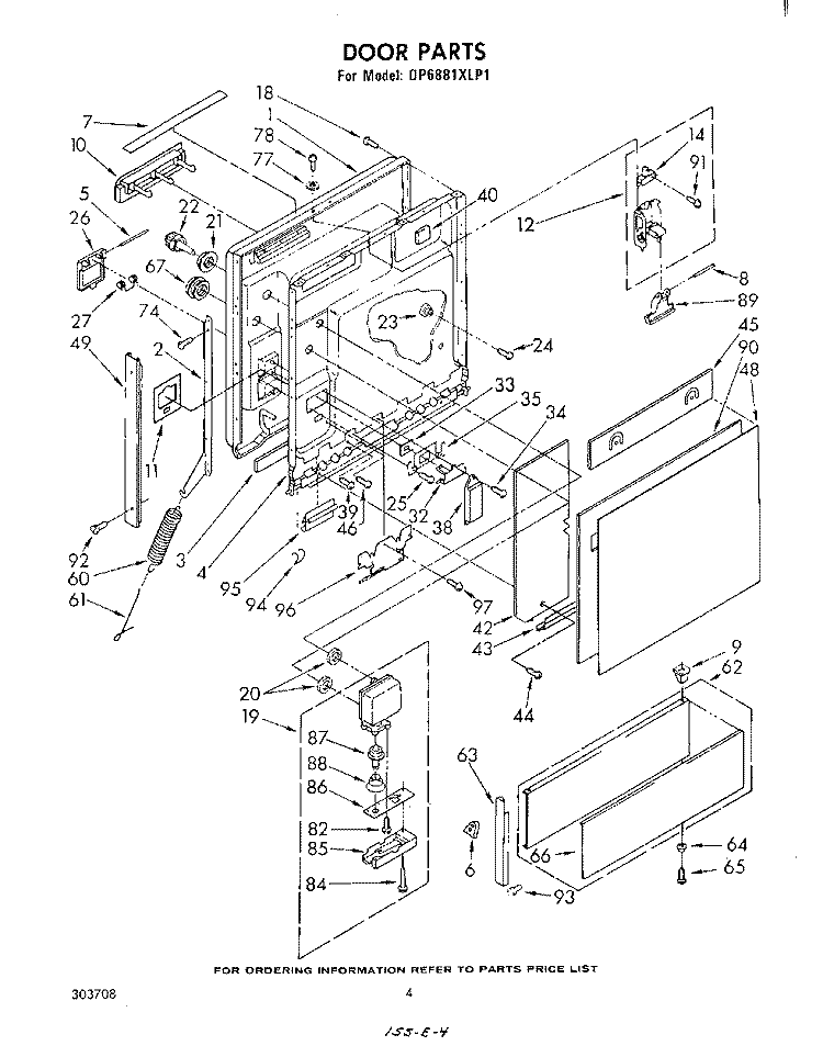 DOOR Diagram and Parts List for DP6881XLP1  Whirlpool Dishwasher