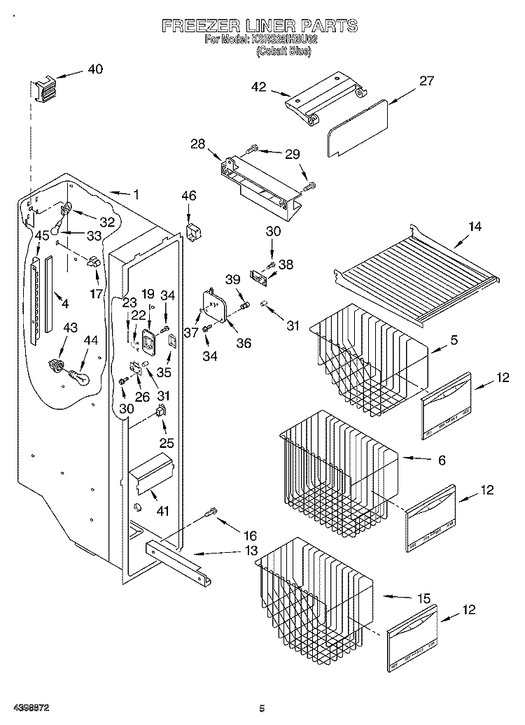 FREEZER LINER Diagram and Parts List for KSRS25IHBU02  KitchenAid Refrigerator
