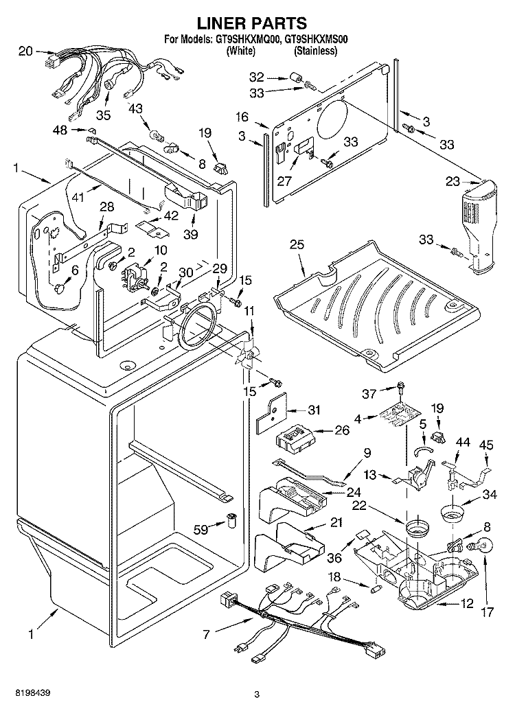 LINER PARTS Diagram and Parts List for GT9SHKXMS00  Whirlpool Refrigerator