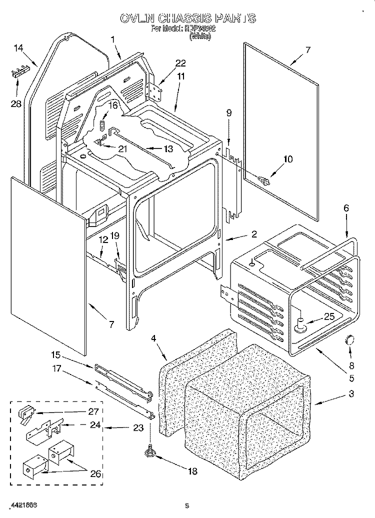OVEN CHASSIS Diagram and Parts List for RDP34502  Roper Range