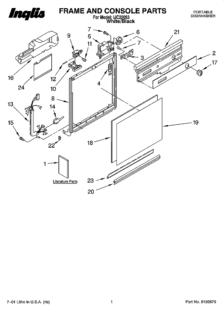 FRAME AND CONSOLE PARTS Diagram and Parts List for IJC22053  Inglis Dishwasher