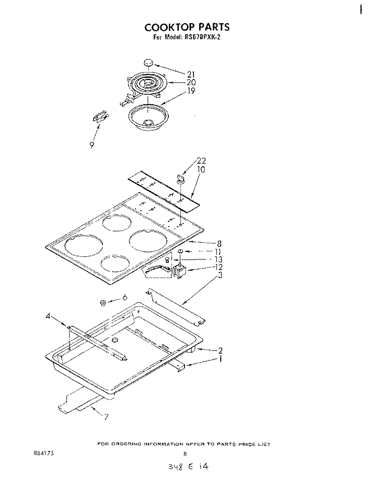 COOKTOP Diagram and Parts List for RS670PXK2  Whirlpool Range