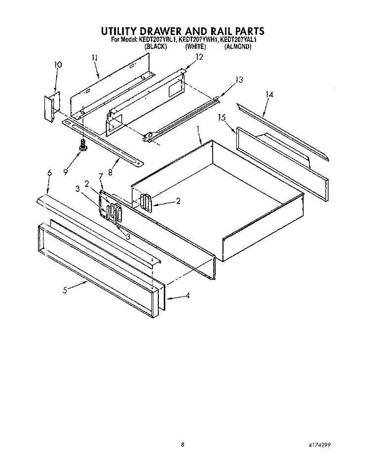 UTILITY DRAWER AND RAIL Diagram and Parts List for KEDT207YBL1  KitchenAid Range