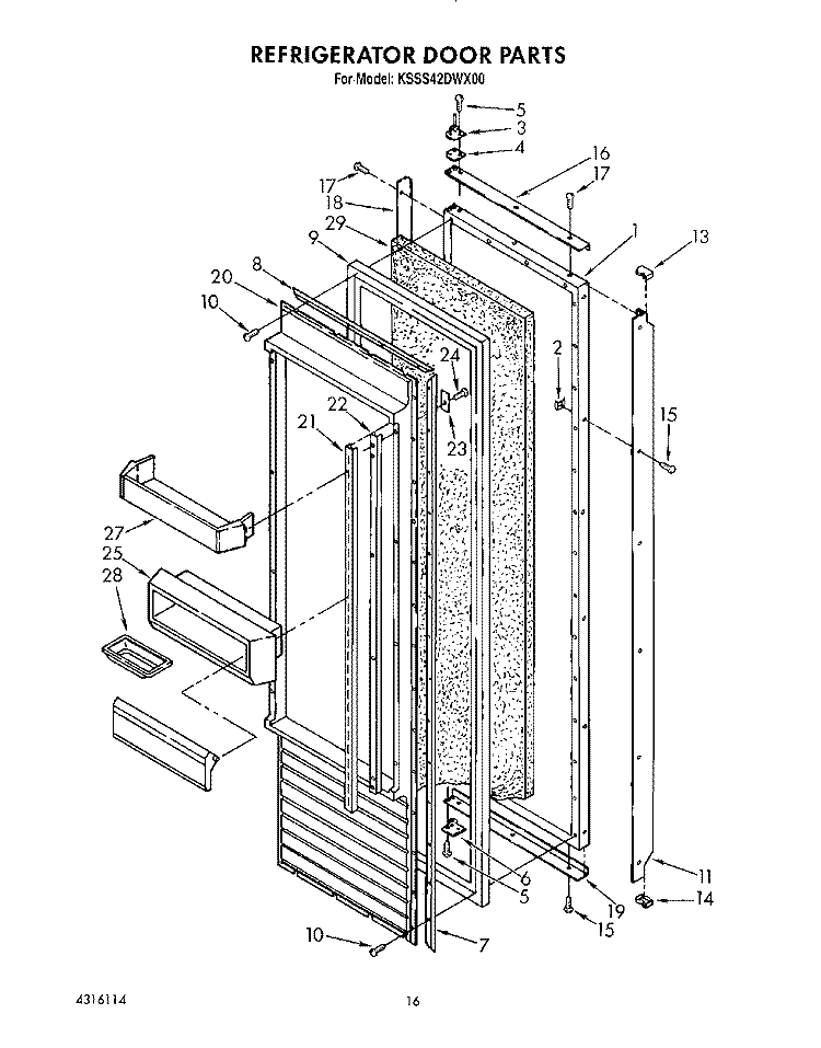 REFRIGERATOR DOOR Diagram and Parts List for KSSS42DWX00  KitchenAid Refrigerator
